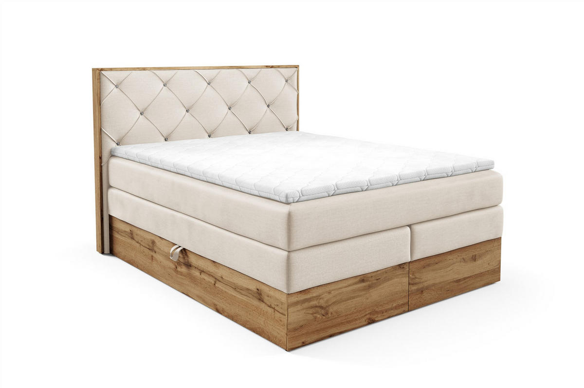BOXSPRINGBETT Navel - Creme, Holzwerkstoff/Textil (180/200cm) - Fun Möbel