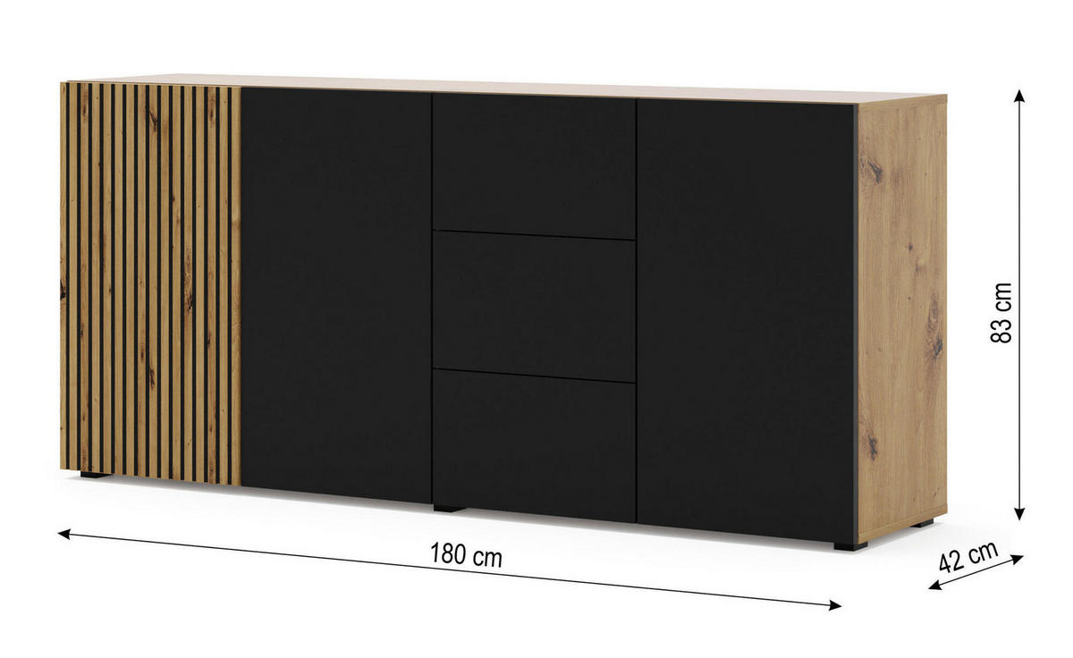 SIDEBOARD AURIS Beige, Schwarz 180x42x82 cm - Beige/Schwarz, Holzwerkstoff (180/82/42cm) - FURNLUX
