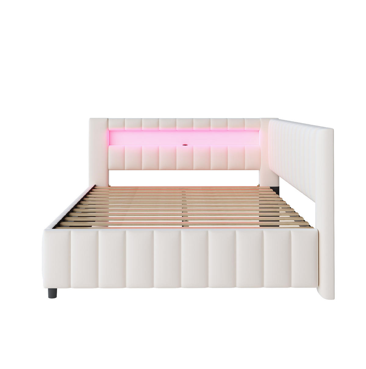 SAMT-POLSTERBETT 140/200 cm mit LED-Beleuchtung und USB in Beige - Beige, Textil (140/200cm) - BEAOK