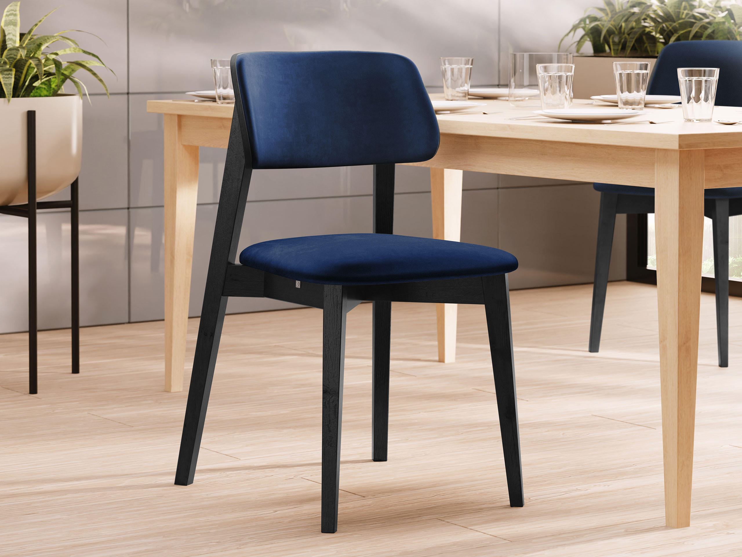 WOHNZIMMER STUHL KT63/C, Holzfarbe: Schwarz - Blau/Schwarz, Holz/Textil (47/80/49cm) - MIRJAN24