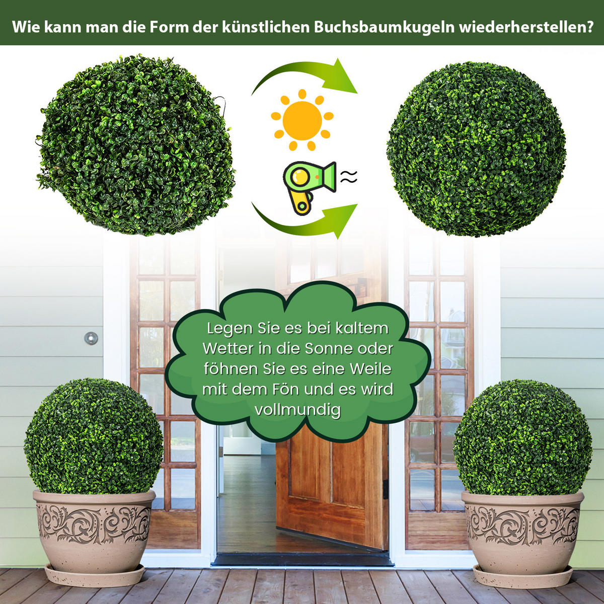 BUCHSBAUMKUGEL UV-beständig Grün(2er-Set) - Grün, Kunststoff (48cm) - COSTWAY