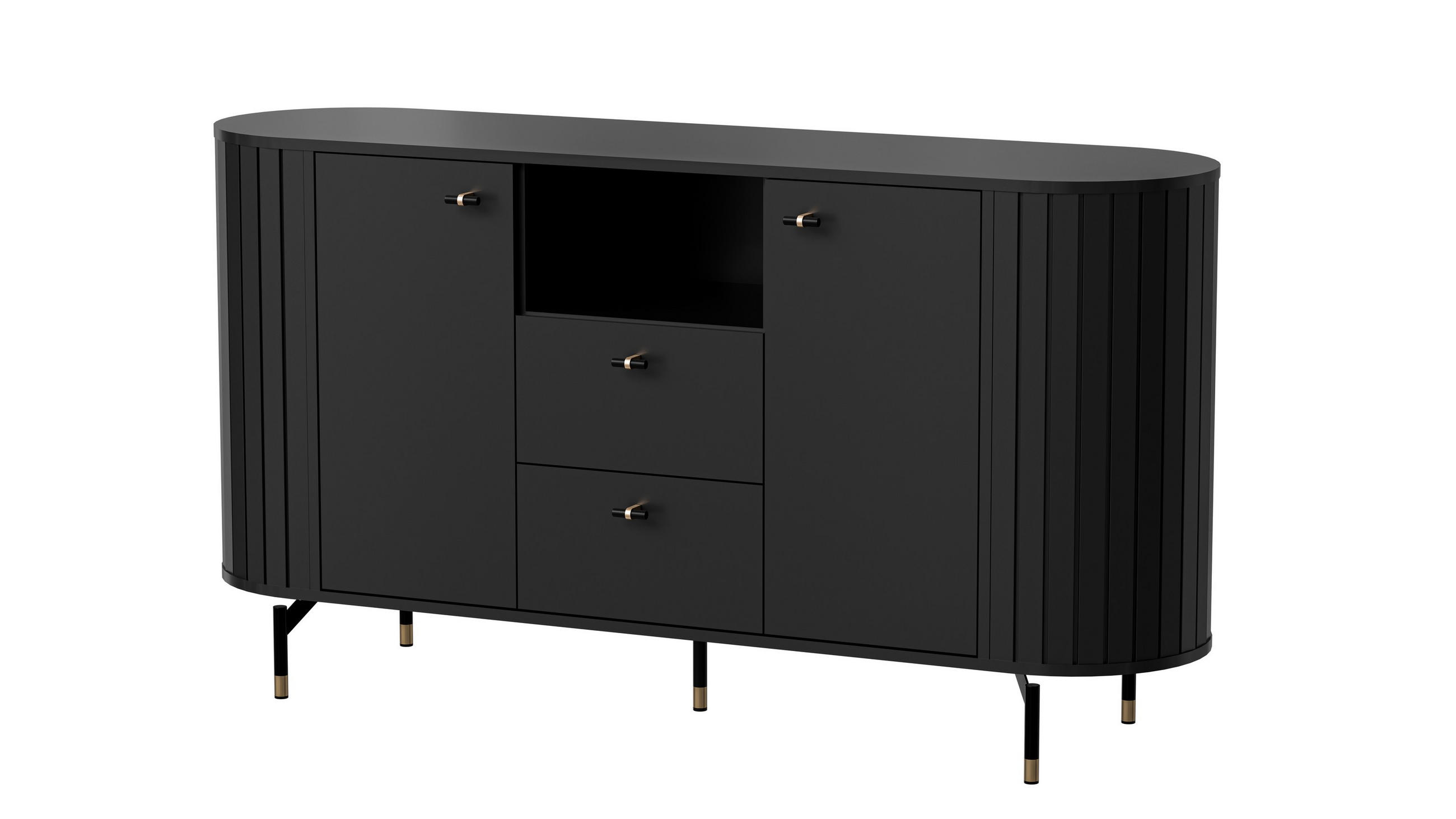 KOMMODE THIRA 150,1/81/40cm mit 2 Schubladen 2 Türen Schwarz - Schwarz, Holzwerkstoff (150.1/81/40cm) - MASSENO