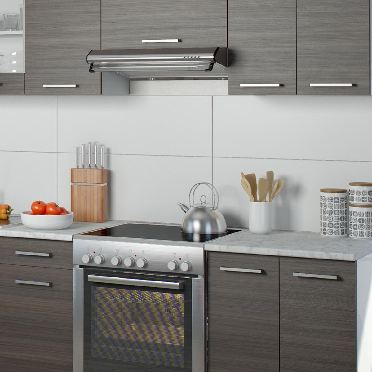 KÜCHENZEILE Raul Edelgrau 240 cm, AP Marmor - Braun/Weiß, Holzwerkstoff (240/81.6/60cm) - Vicco