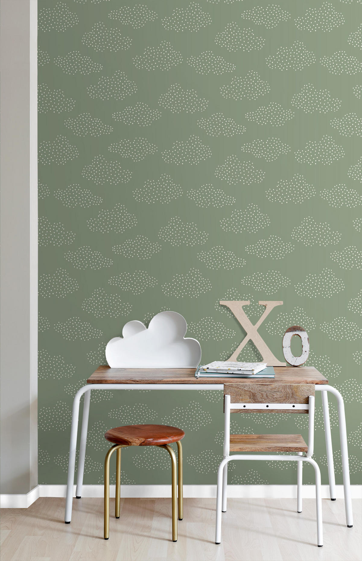 TAPETE kleine Wolken 50 x 900 cm - Grün, Papier (50/0.1cm) - ESTAhome