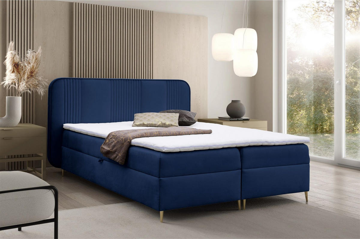 BOXBETT Avery - Blau, Holzwerkstoff/Textil (140/200cm) - Fun Möbel