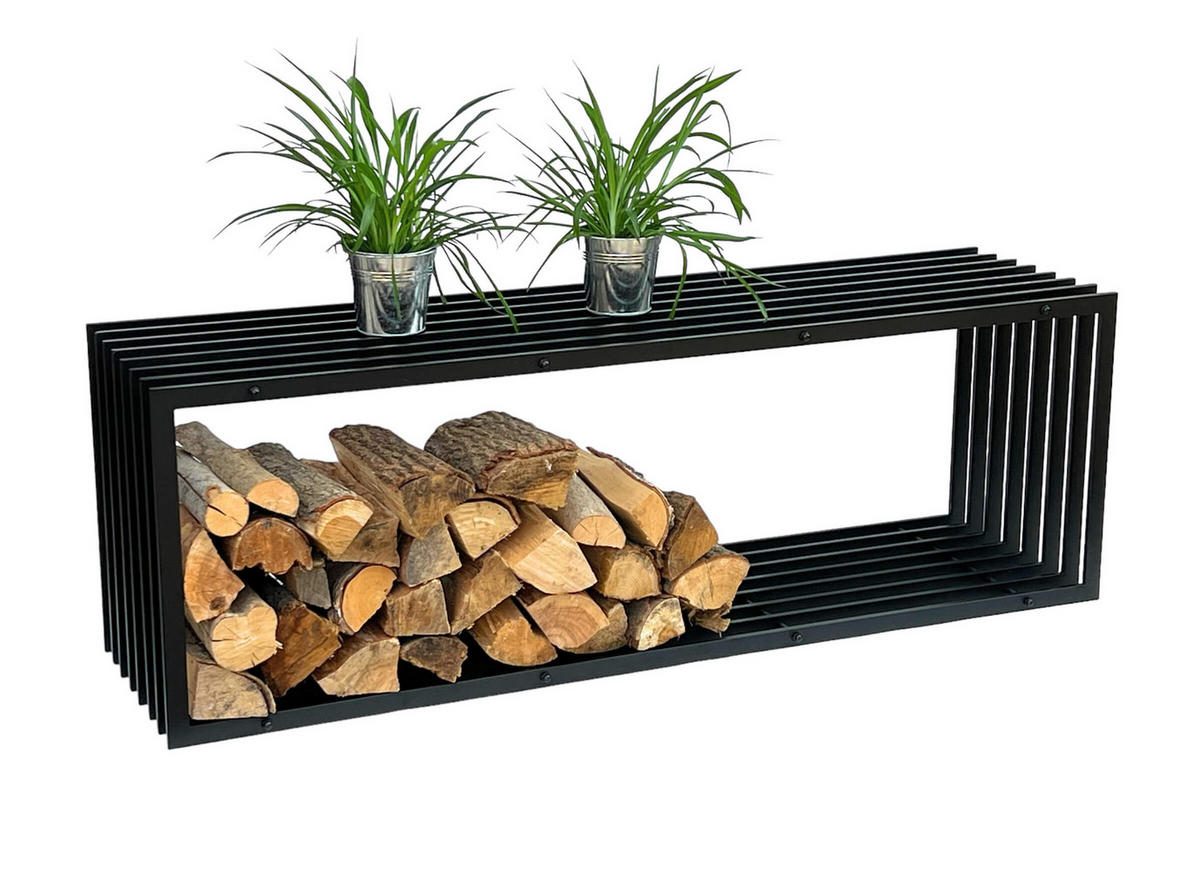 KAMINHOLZREGAL Metall Schwarz 150 cm 96430 - Schwarz, Metall (50/150/40cm) - DanDiBo