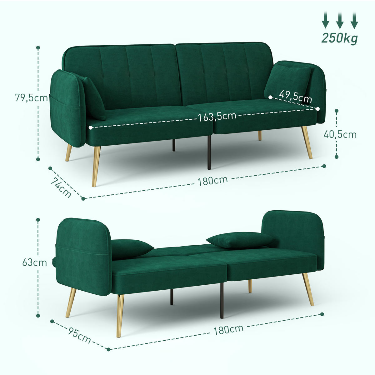 SCHLAFSOFA 2er-Sitz DE-14576 Klick-Klack mit 3-fach verstellbarer Lehne Dunkelgrün - Dunkelgrün, Textil (180/79.5/74cm) - ComfortXL