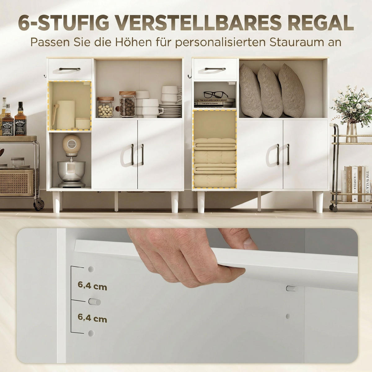 SIDEBOARD Spanplatte Acryl Weiß - Weiß, Holzwerkstoff (34/91/80cm) - HOMCOM