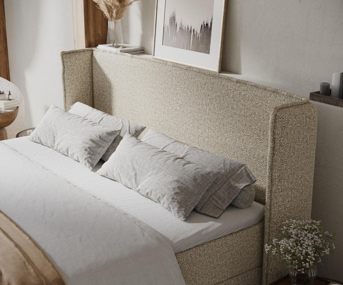 BOXBETT Skyline Beige 160/200 cm mit Matratze und Topper - Beige/Schwarz, Holz/Holzwerkstoff (160/200cm) - Maison de Reve