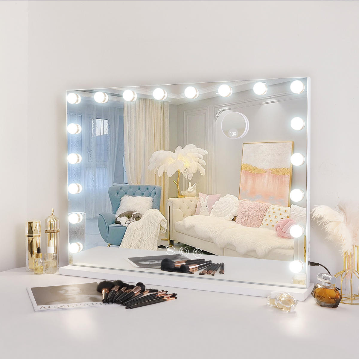 SCHMINKSPIEGEL mit LED-Beleuchtung weiß 80/58 cm - Weiß, Metall (80/58/3cm) - VANITII