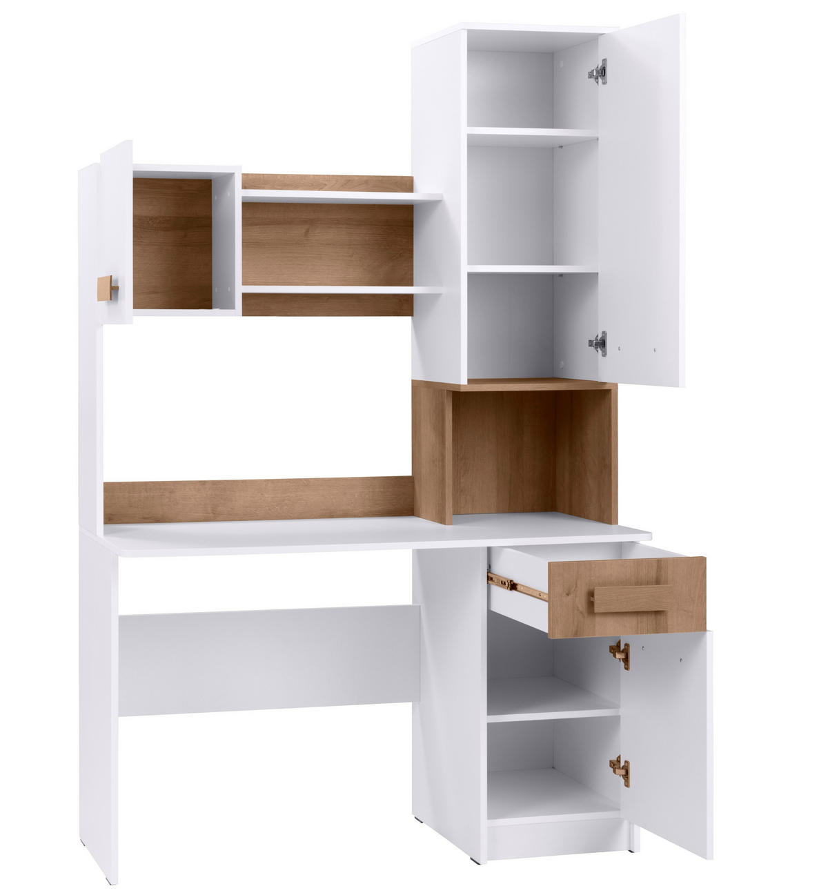 KLEIDERSCHRANK SCHREIBTISCH GRANT MINI WEIß+RIVIERA EICHE 200/195/54 - Weiß, Holzwerkstoff (200/195/54cm) - Marmex Möbel