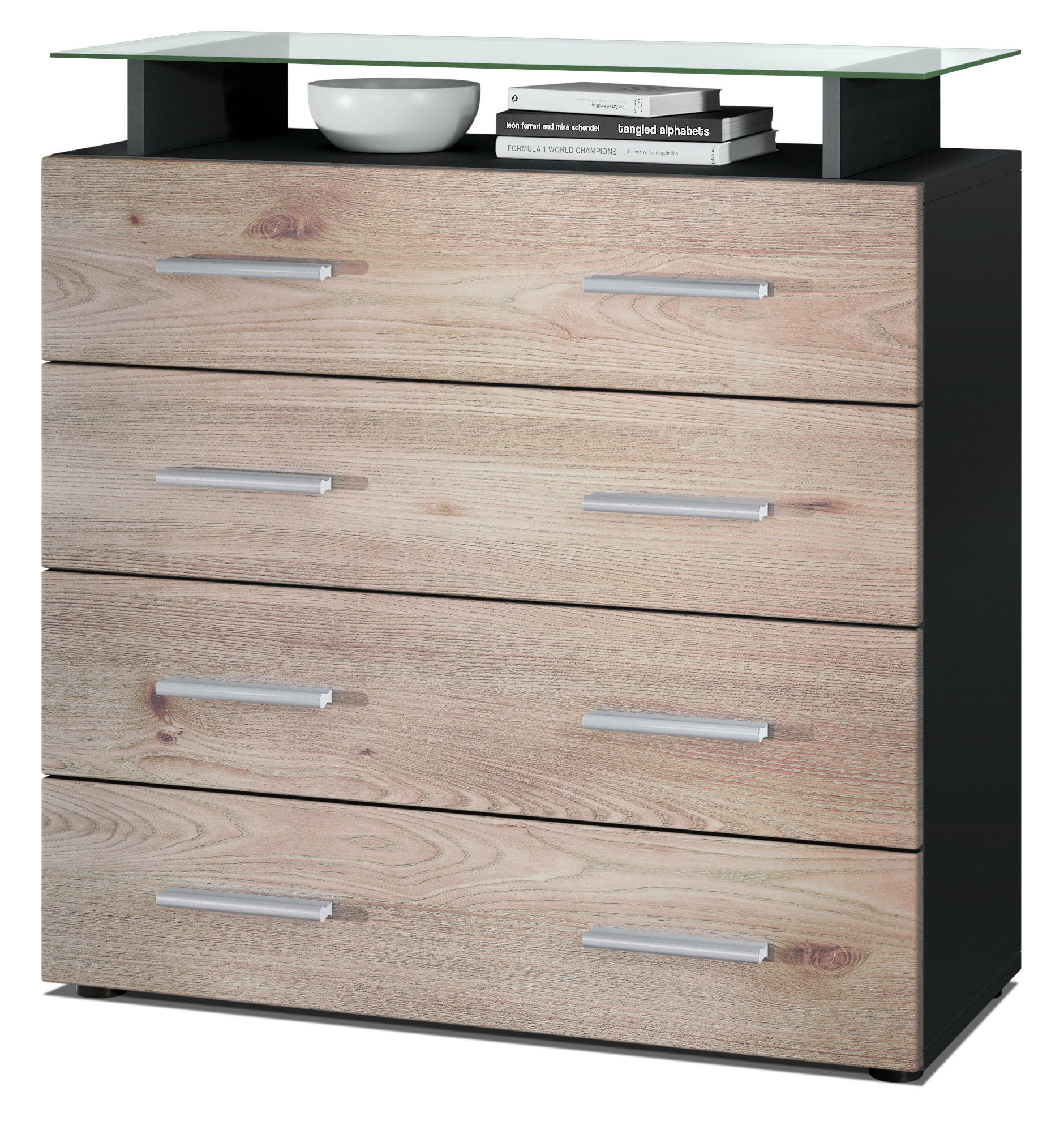 KOMMODE Pavos Eiche Nordic - Silbereichenfarben, Holzwerkstoff (76/81/35cm) - Vladon