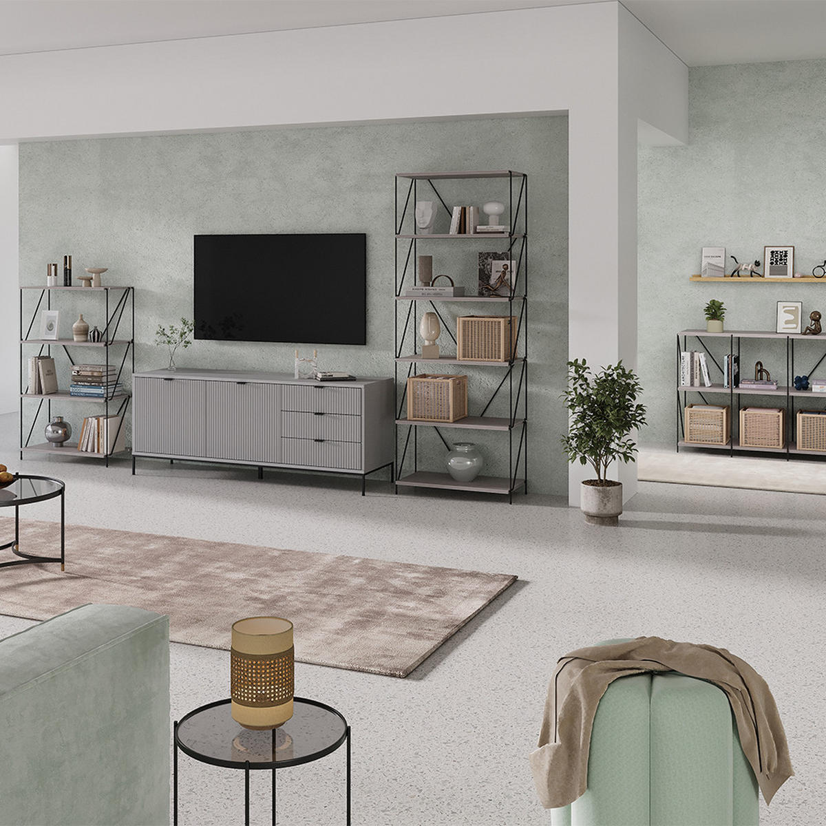 BÜCHERREGAL Ravix Greige/Schwarz 60 x 166.5 cm - Schwarz/Grau, Holzwerkstoff (60/166.5/30cm) - Vicco