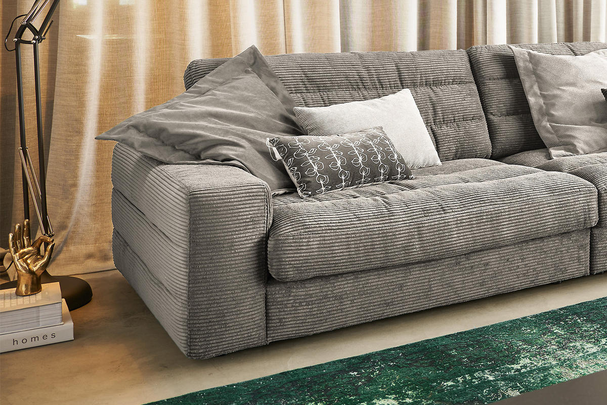 ECKSOFA XL LANA Steingrau Cord - Greige/Schwarz, Textil (416/205cm) - KAWOLA