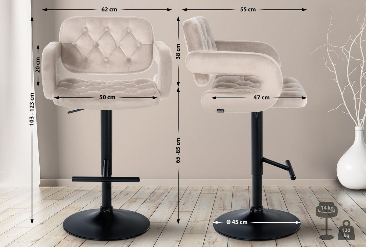 BARHOCKER Samt creme - Creme/Schwarz, Textil (62/103/55cm) - CLP