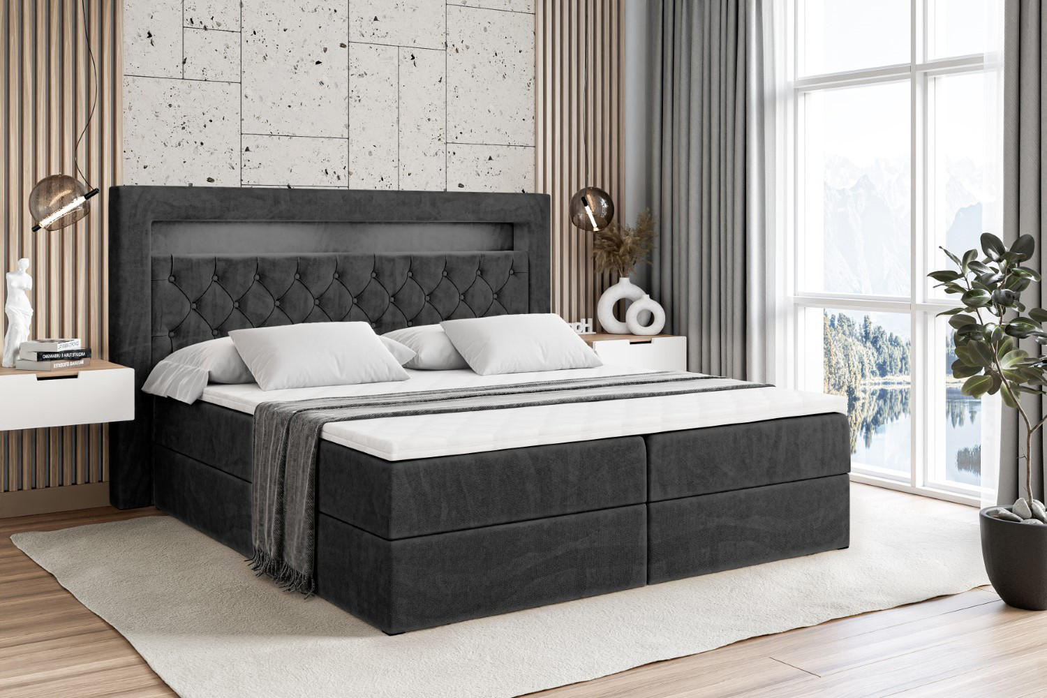 Thumbnail - Altdecor Boxbett, Schwarz, Holzwerkstoff, Höhe ca. 21 cm, 180x200 cm, Schlafzimmer, Betten, Boxspringbetten