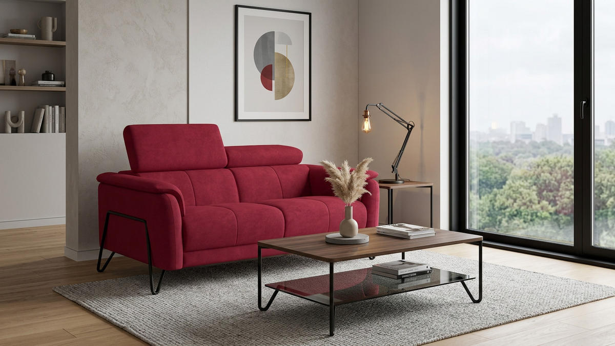 SOFA RODEN 2-Sitzer, rostrot, Veloursstoff - Rot, Holz/Textil (152/82/103cm) - Wozimo