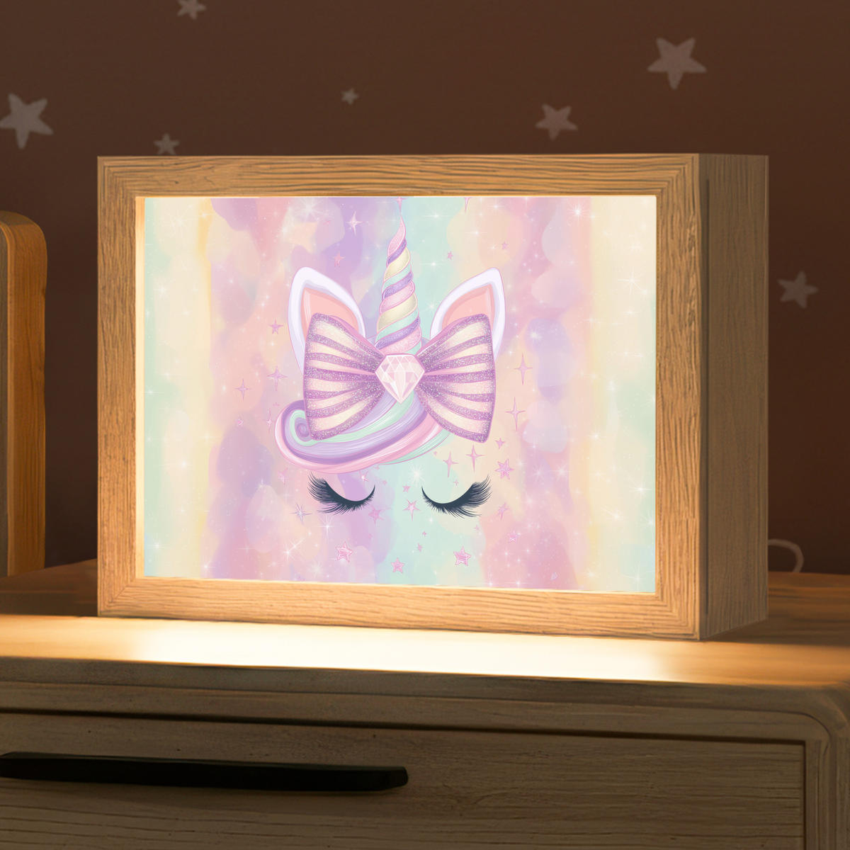 NACHTTISCHLAMPE Einhorn - Glitzer - Regenbogen - Pastell 20x15 cm - Hellrosa, Holzwerkstoff (8/20/15cm)