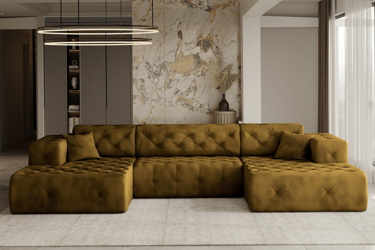 ECKSOFA LUX U-Form, Gesteppt, Stoff Whisper, Golden - Goldfarben, Holz/Textil (350/171cm) - Kaiser Möbel