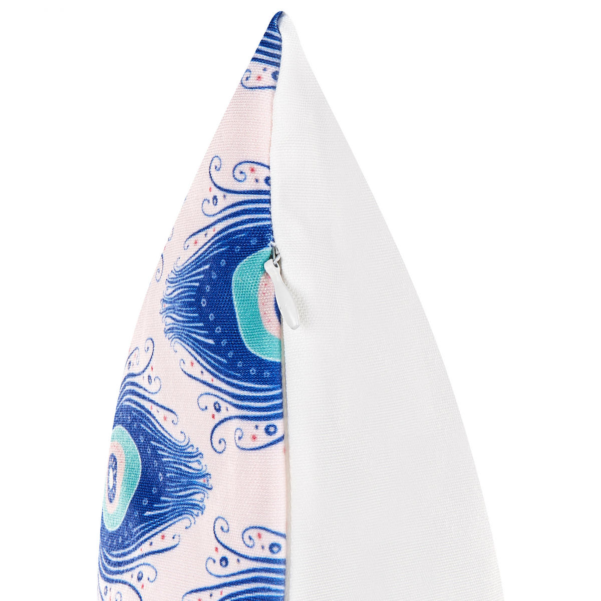 OUTDOOR-KISSEN 2er-Set Pfauenmuster blau/rosa 45/45 cm Ceriana - Blau, Textil (45/45cm) - Beliani