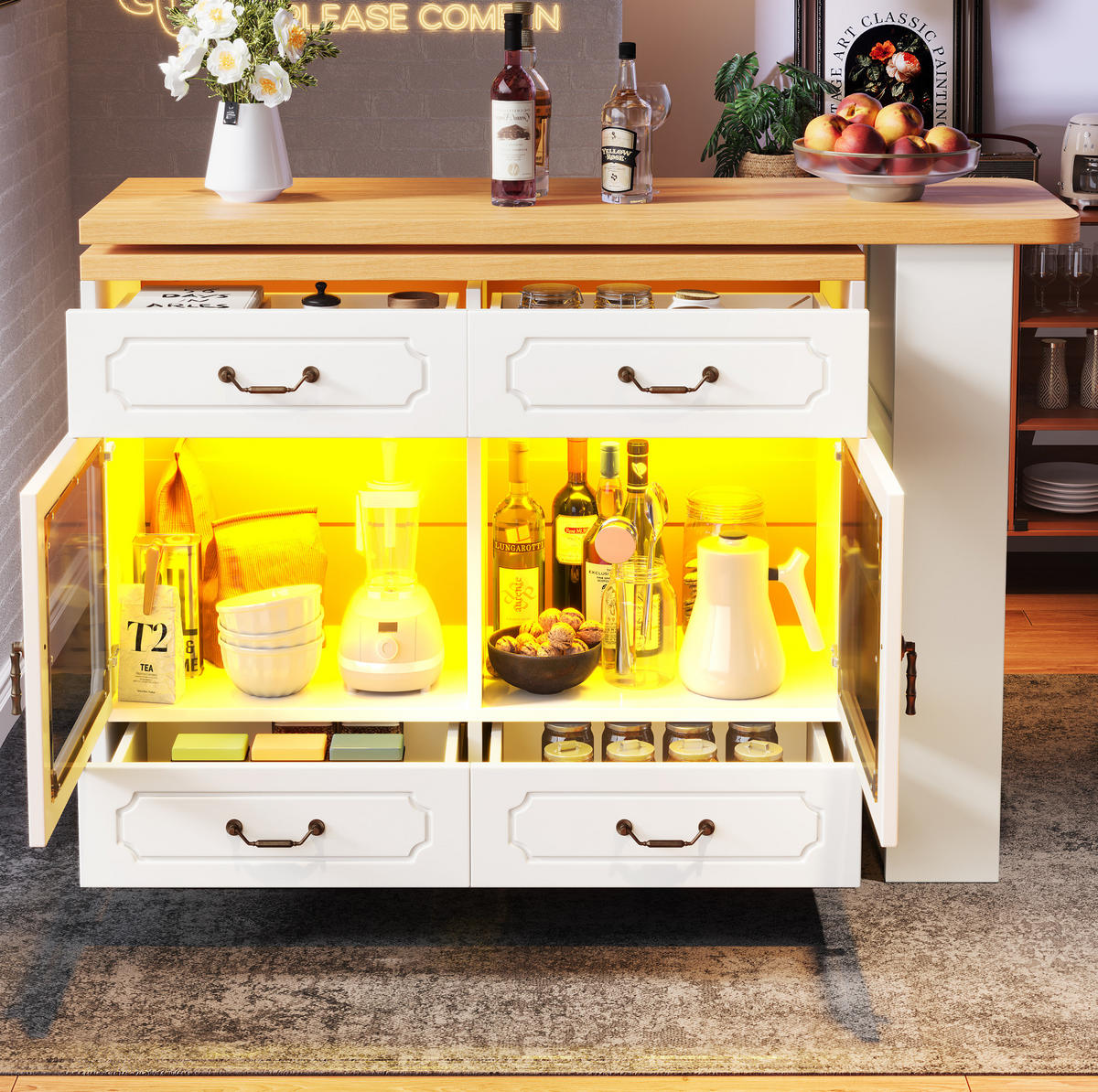 BARTISCH ausziehbar 135-203 x 39 x 92,8 cm MDF Weiß mit LED - Weiß, Holzwerkstoff (39/92.8/203cm) - Meubliv