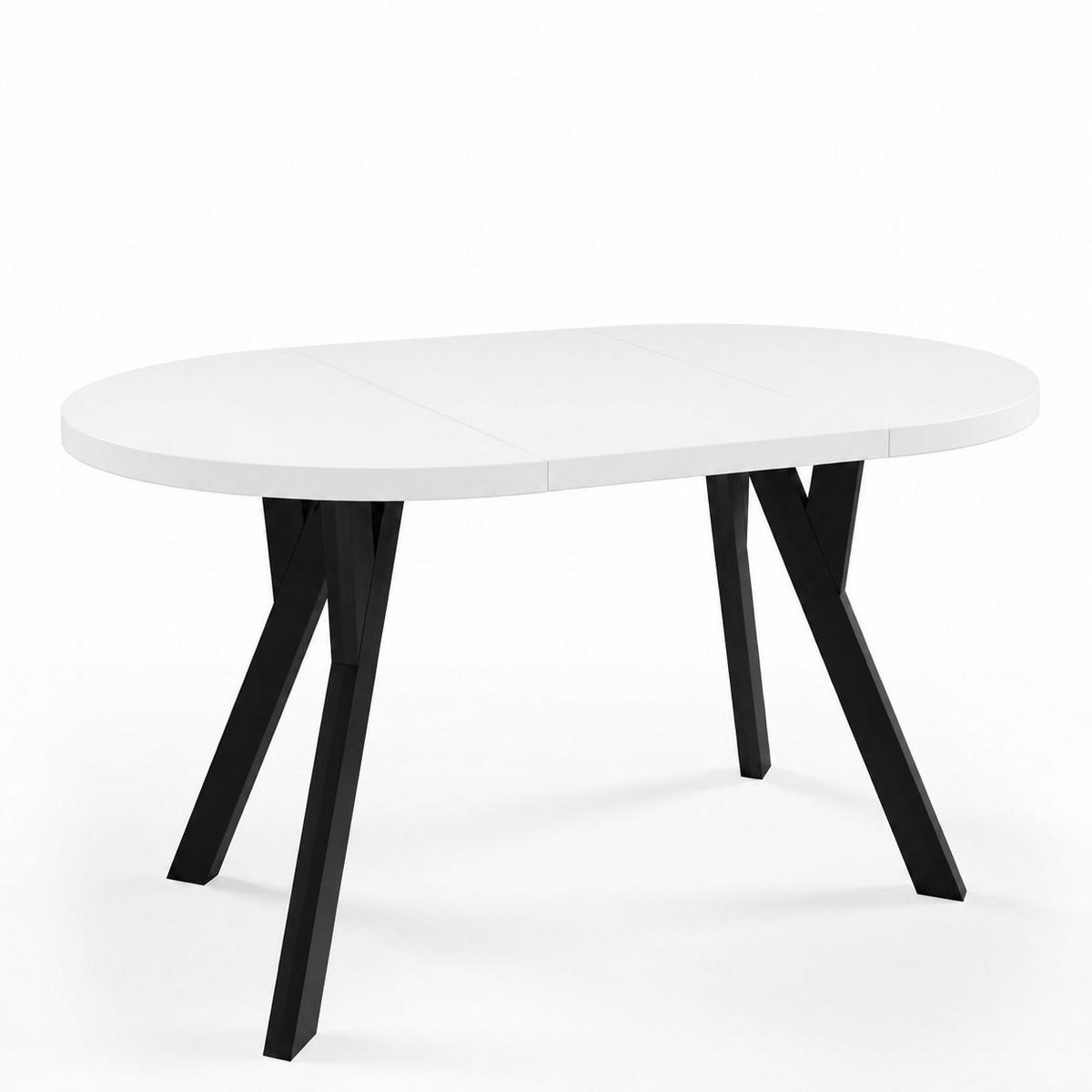 ESSTISCH ausziehbar rund 100-140 cm ATO Weiß, Auszugstisch mit Einlegeplatte - Schwarz/Weiß, Holzwerkstoff (100/100/77cm) - VENASI MÖBEL