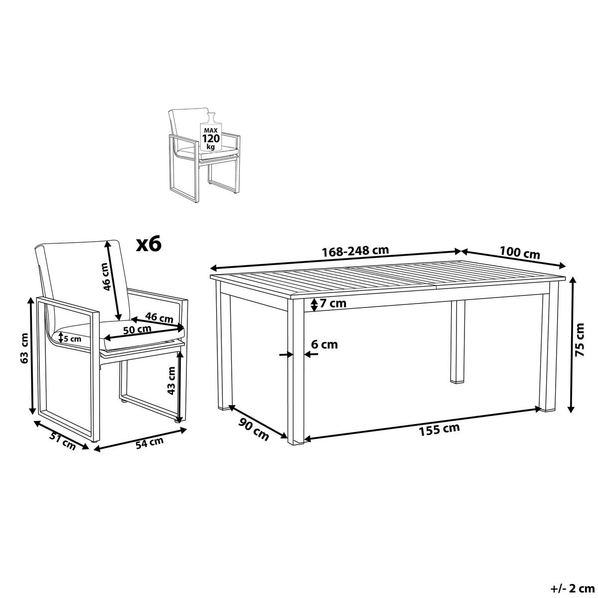 GARTENMÖBEL SET 6-Sitzer Aluminium dunkelgrau Pancole - Weiß/Grau, Metall - Beliani