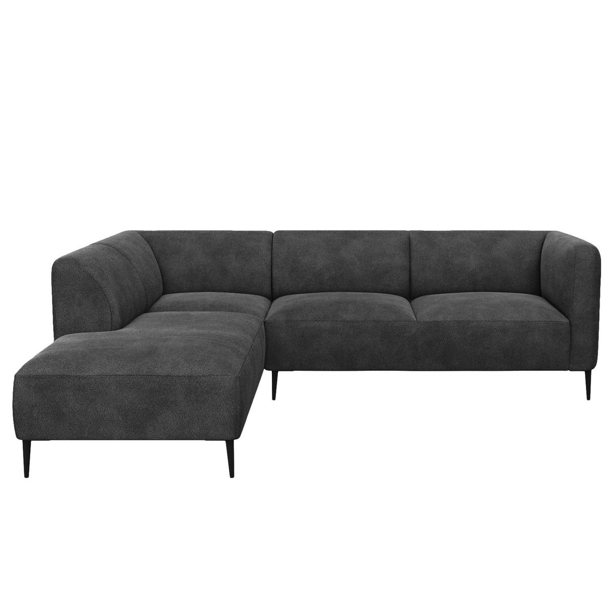 2,5-SITZER ECKSOFA mit Ottomane - Anthrazit/Schwarz, Textil/Metall (252/205cm) - home24