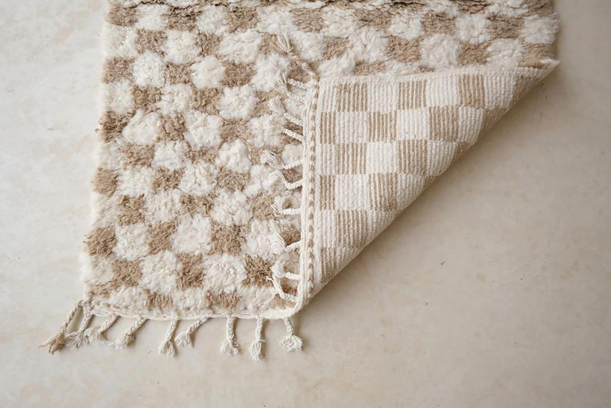 BERBERTEPPICH aus Marokko aus Wolle kariert 200x 300 cm - Beige, Naturmaterialien (200/300cm) - AFK Living