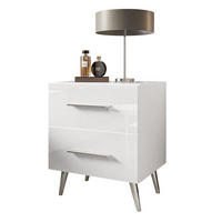 NACHTTISCH AURA LUX mit Hochglanzplatte auf Beinen – Beinfarbe: Chrom - Weiß, Holzwerkstoff (45/55/39cm) - Lookway