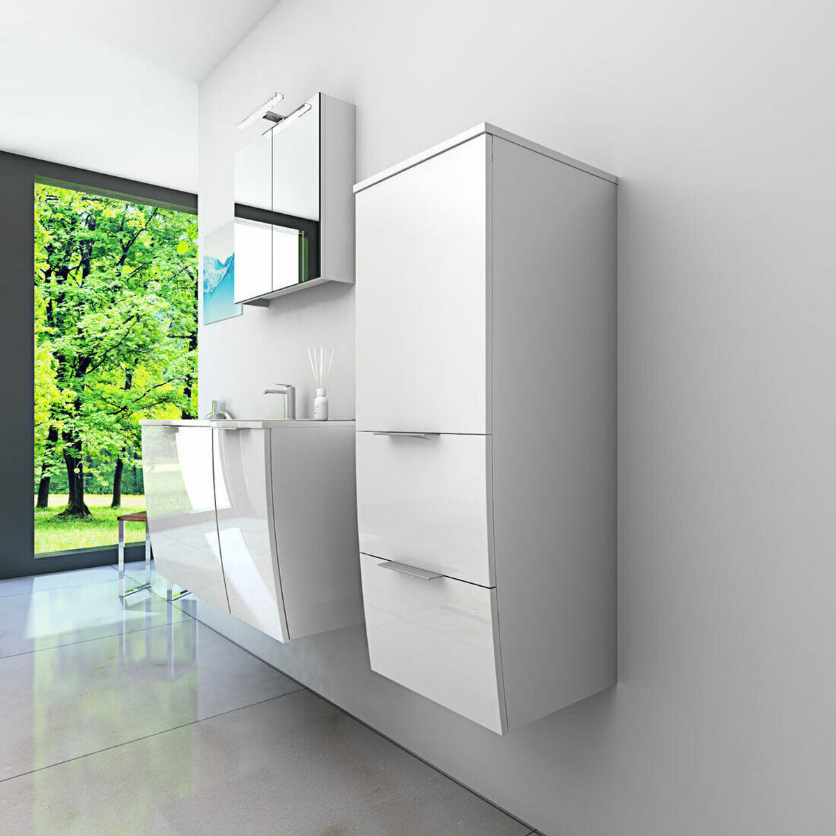BADMÖBEL Set Gently 1 V2 R Weiß MDF Waschtisch 90cm mit 5W LED-Strahler / Energiebox - Weiß, Glas/Kunststoff (46/52/90cm) - AcquaVapore by Sandra Jentho