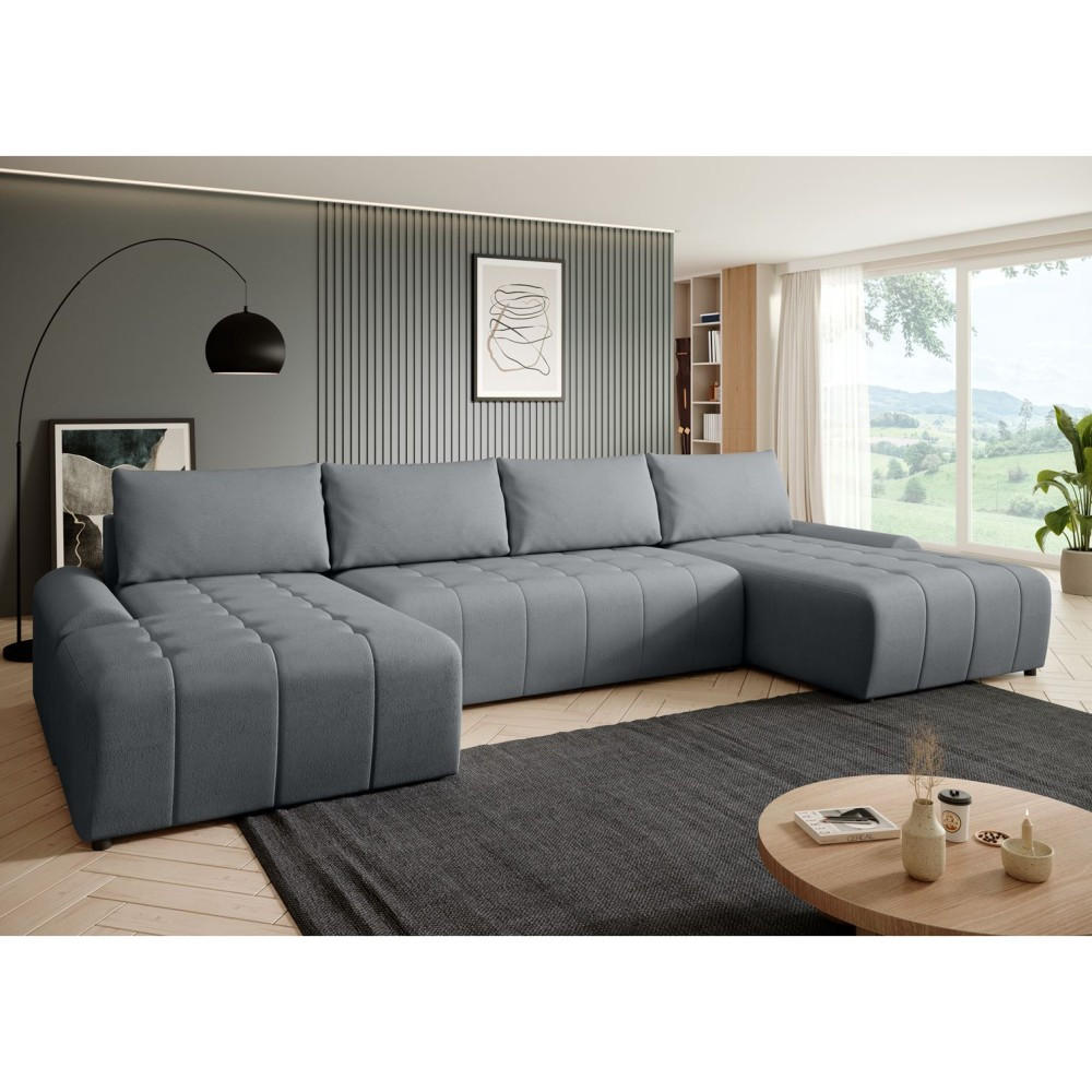 WOHNLANDSCHAFT Costa U Dunkelgrau, Velours - Dunkelgrau/Schwarz, Kunststoff/Textil (367/80/169cm) - Beautysofa