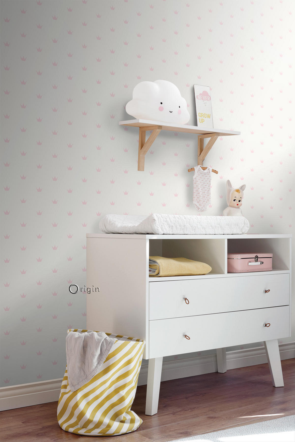 TAPETE kleine Kronen 53 cm x 10.05 m - Pink, Papier (53/0.1cm) - Origin Wallcoverings