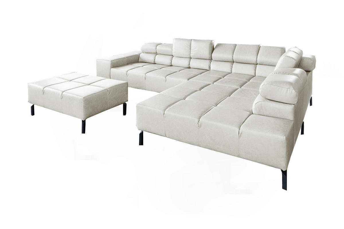 ECKSOFA NELSON Hellgrau Leder Relaxfunktion - Hellgrau/Schwarz, Leder/Metall (321/216cm) - KAWOLA