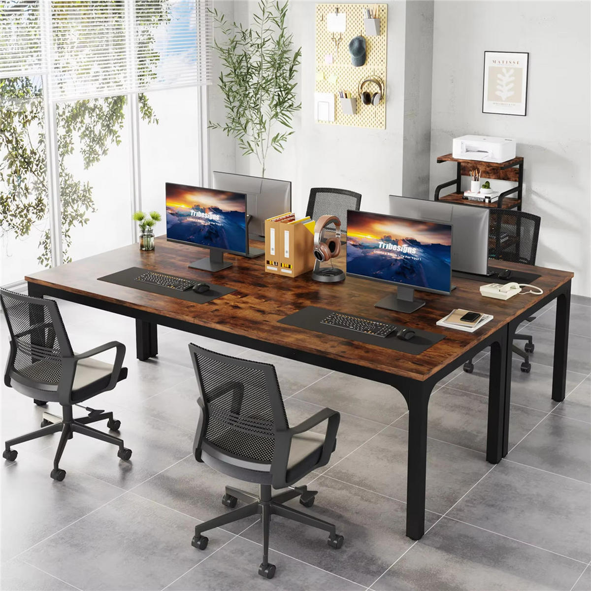 SCHREIBTISCH 200/70/75 cm 2-Personen Schreibtisch Braun - Braun, Metall (180/70/75cm) - Kaket
