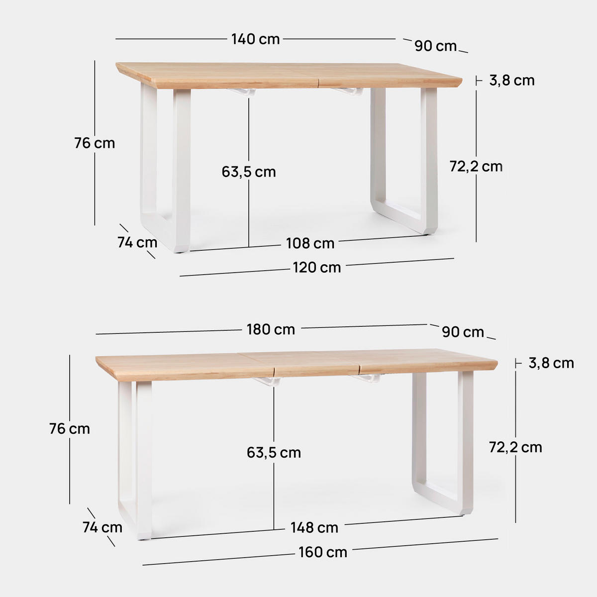 AUSZIEHBARER TISCH Khonor Zweifarbig 140/180 cm x 76 cm - Multicolor, Holz (90/140/76cm) - Klast Home