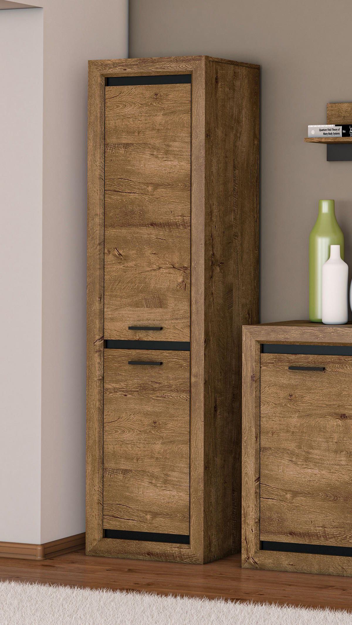 STAURAUMSCHRANK Baltica Lefkas Eiche / schwarz 55 / 43 / 200cm - Eichefarben/Braun, Holz/Holzwerkstoff (55/200/43cm) - Feldmann-Wohnen