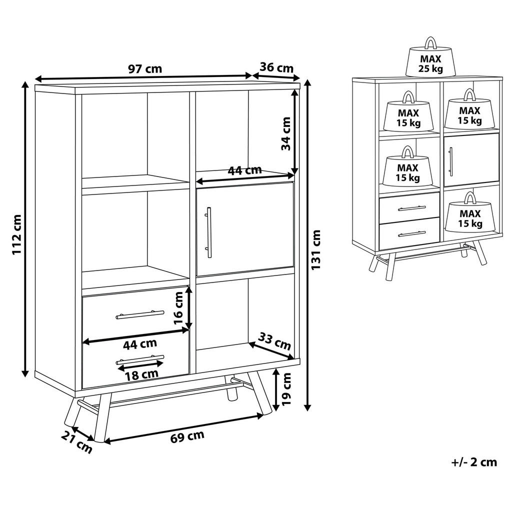 Thumbnail - Beliani Regal, Hellbraun, Holzwerkstoff, 4 Fächer, 97x131x36 cm, Wohnzimmer, ,