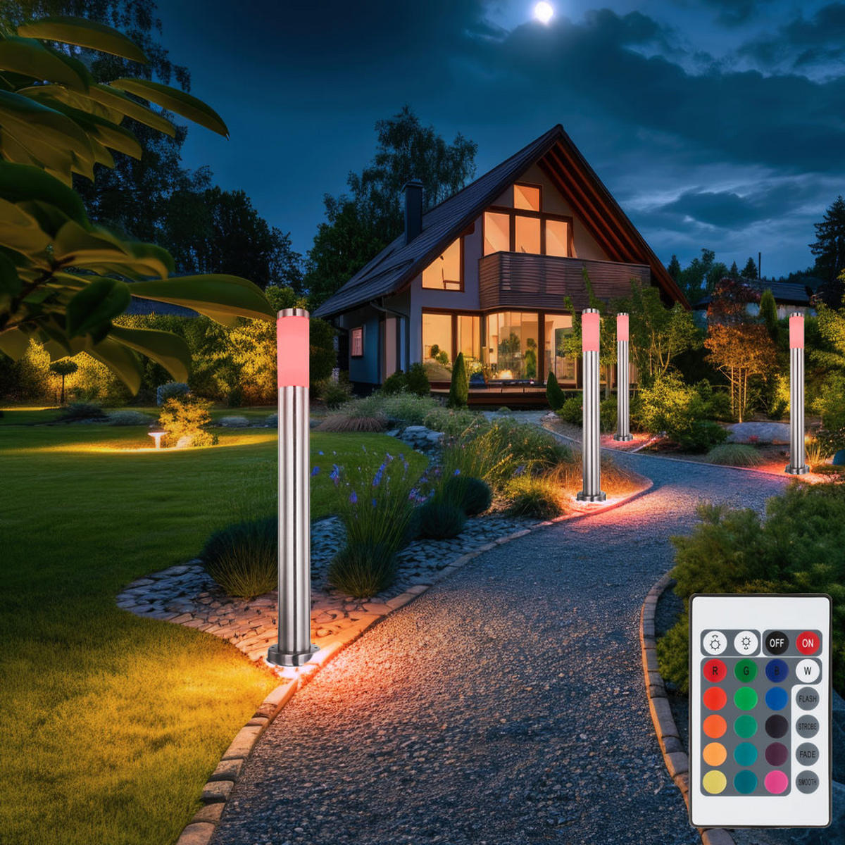 LED WEGELEUCHTE Edelstahl Silber 4er Set - Silberfarben, Metall (11/80/80cm) - Globo Lighting