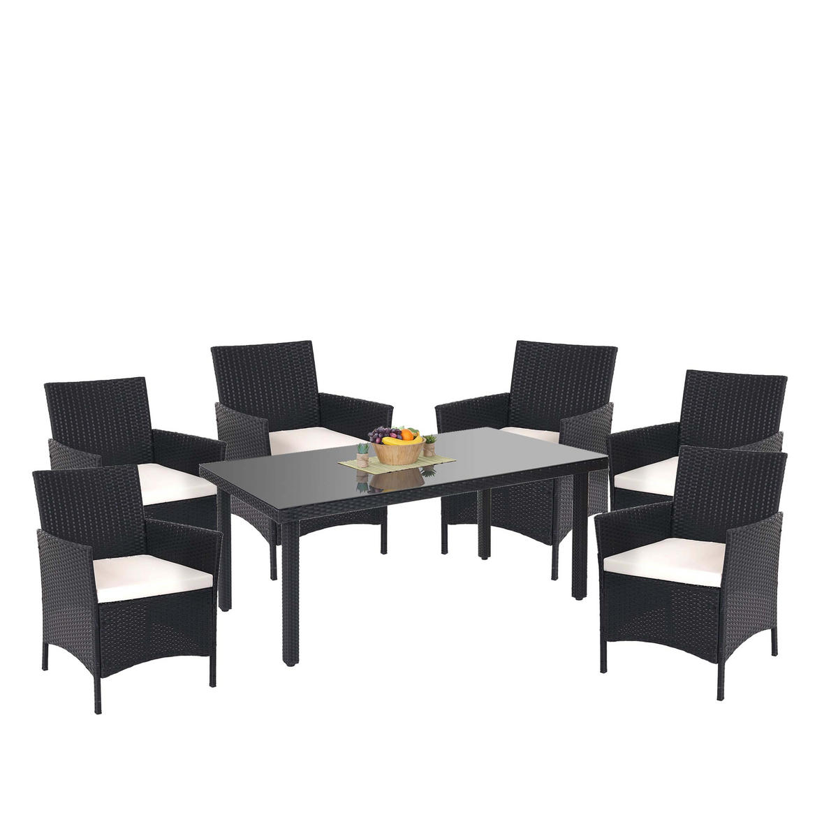 POLY-RATTAN-GARNITUR Anthrazit, Cremeweiß - Anthrazit/Weiß, Kunststoff - MCW
