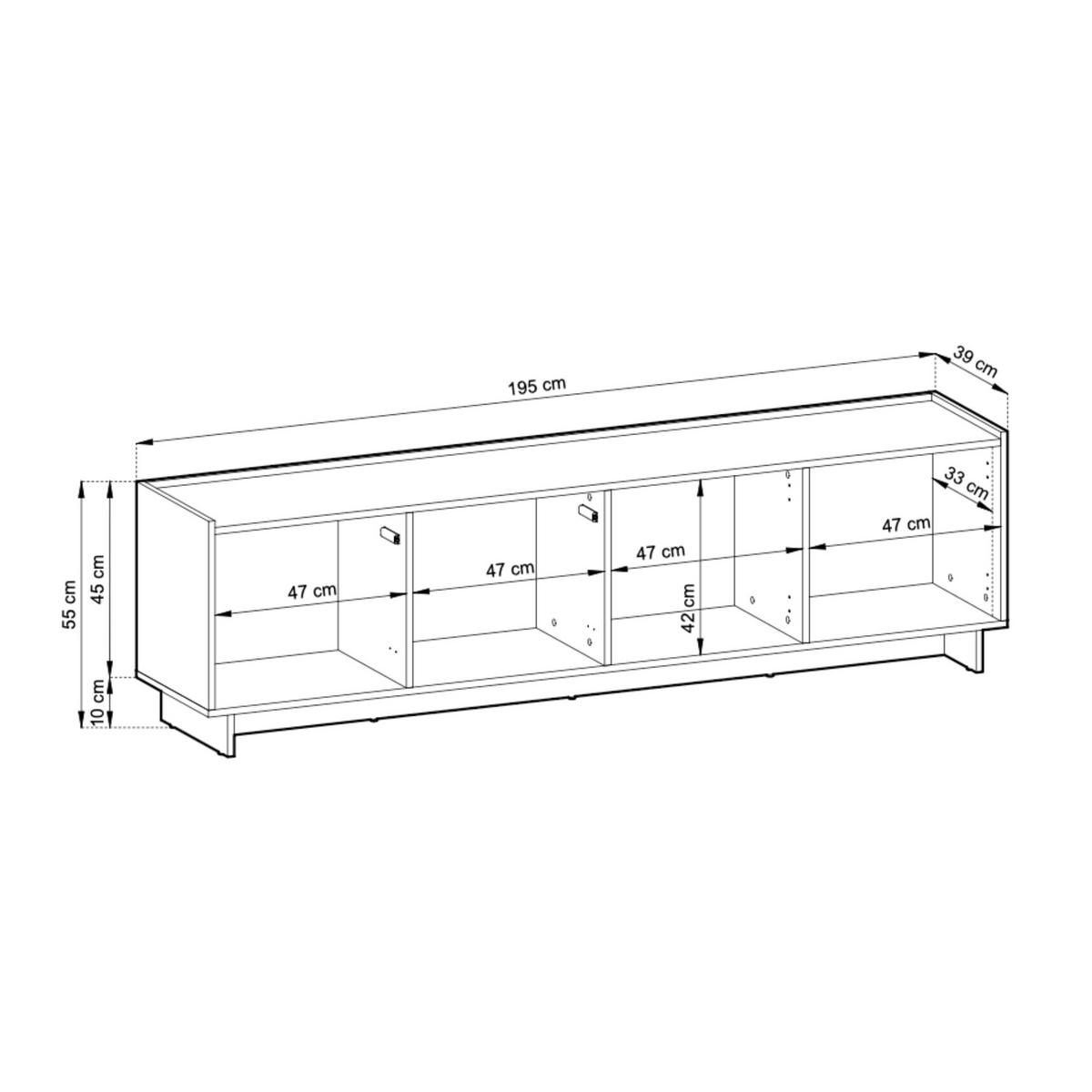 TV SCHRANK: karamellfarbene Eiche, 195 x 55 x 39 cm - Braun, Holzwerkstoff (195/55/39cm) - 3XE LIVING