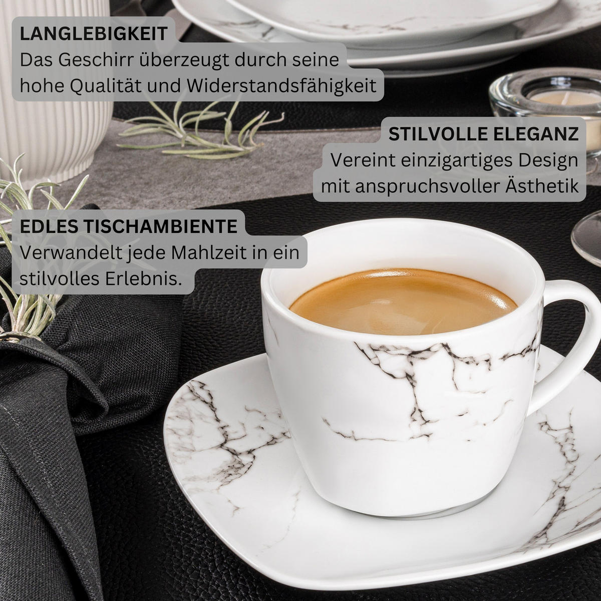 KOMBISERVICE BILGOLA MARMOR DESIGN - 36 teilig aus Porzellan - Weiß, Keramik (25/6.6/15cm) - Sänger