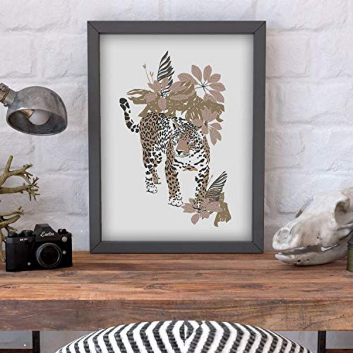 POSTER Set mit 4 tiere Tiger Leopard Tiere, Blumen und Pflanzen des Dschungels A3 Rahmenlos - Klar, Papier (29.7/3cm) - Nacnic