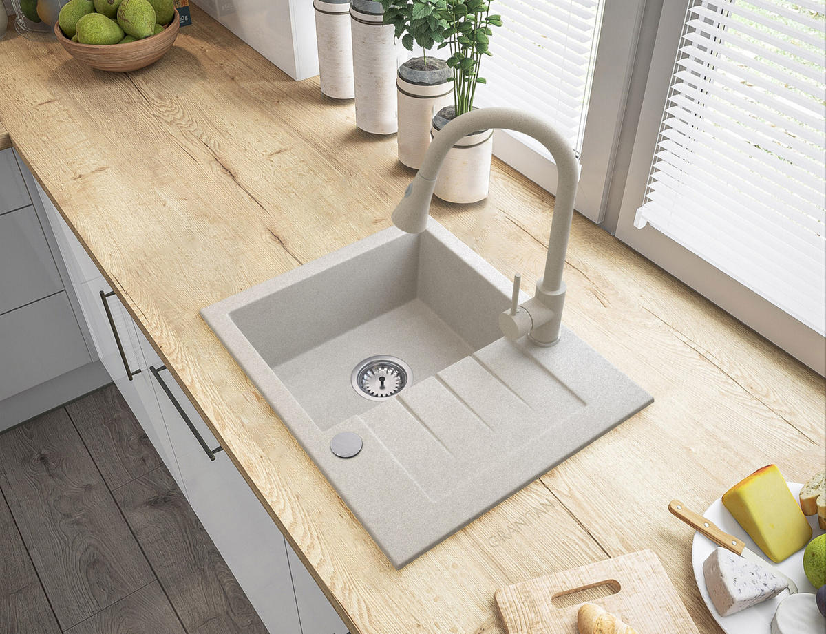 GRANITSPÜLE Tinos mit Siphon - Beige, Kunststoff/Stein (47/16/57cm) - Granitan