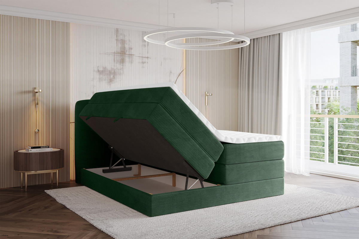 BOXSPRINGBETT mit Matratze H3/H4 - NINA KING - 160x200 cm Grün - Waldgrün, Holzwerkstoff (160/200cm) - ALTDECOR