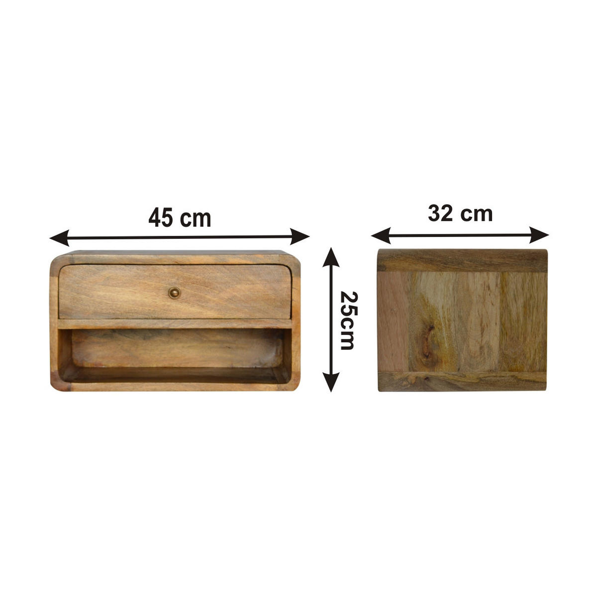 NACHTTISCH aus Massivholz - Eichefarben/Messingfarben, Holz/Metall (45/25/32cm) - Artisan Furniture