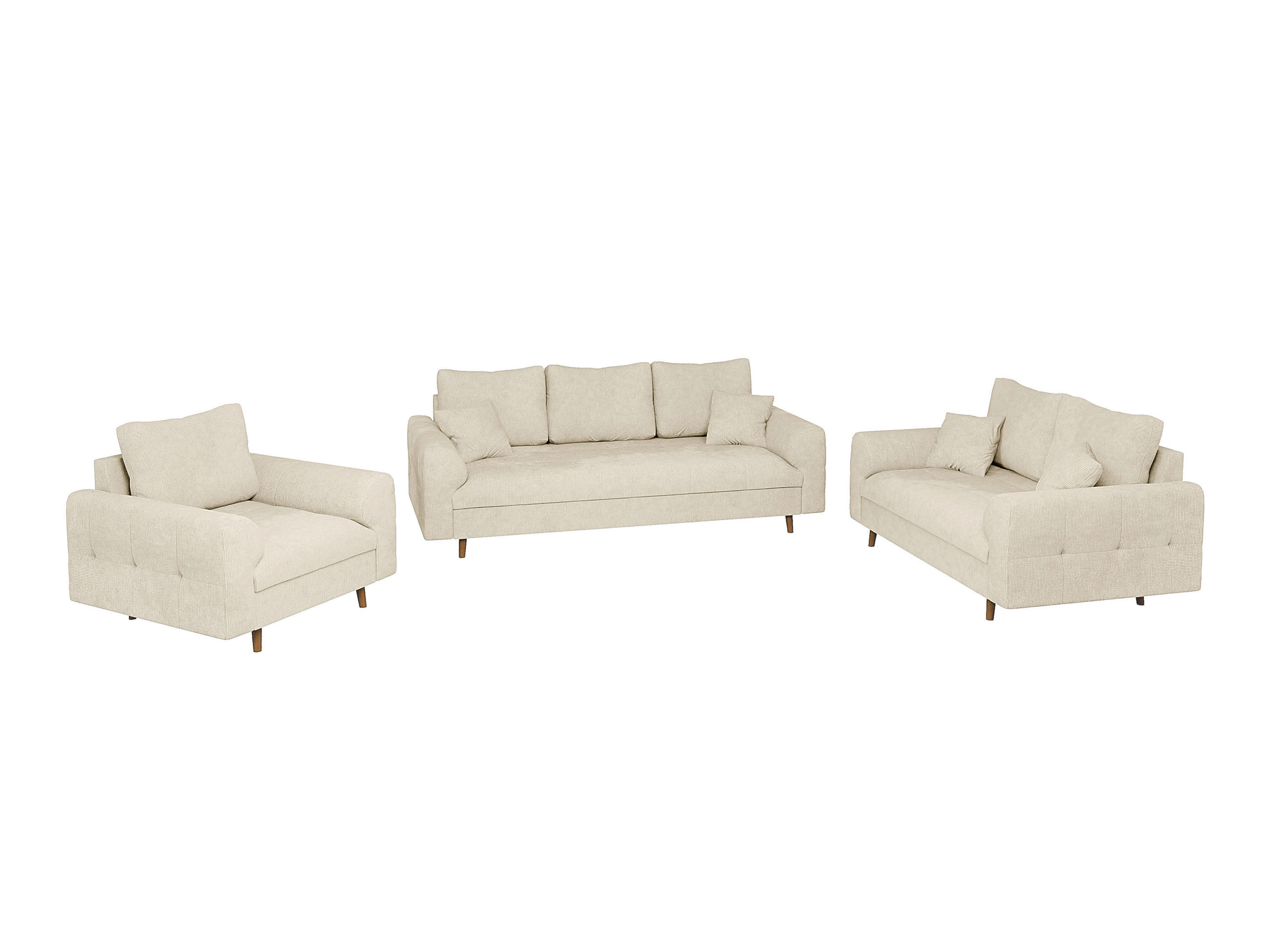 SITZGARNITUR 3+2+1 Sigurd Beige Chenille - Beige/Schwarz, Holz/Textil (210/81/93cm) - S-Style Möbel