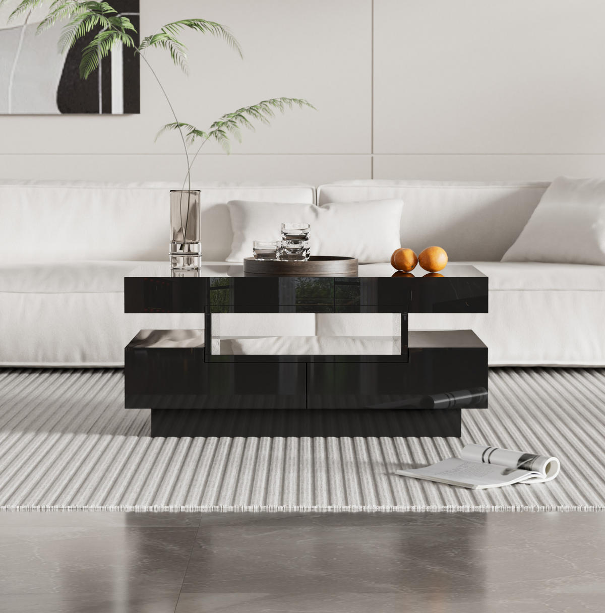 COUCHTISCH 80/50/36 cm in Schwarz aus Spanplatte mit LED-Lichtleiste und Hochglanzoberfläche - Schwarz, Holzwerkstoff (80/50/36cm) - OKMYHOME