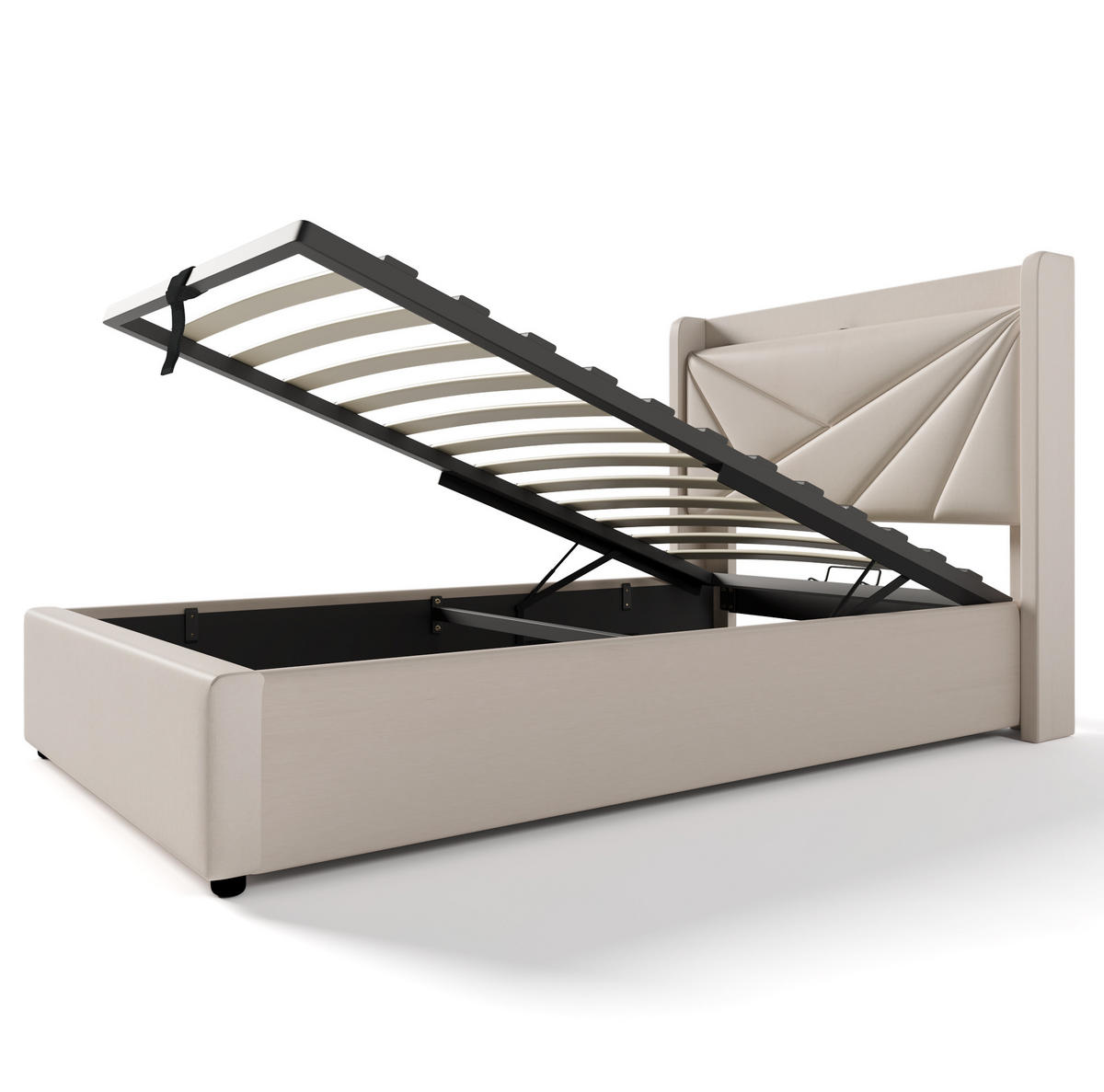 POLSTERBETT 180/200 cm aus Samt mit Bettkasten und Lattenrost Beige - Beige, Textil (180/200cm) - Modenvie
