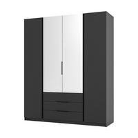 KLEIDERSCHRANK Nehir Schwarz 200 cm - 4T3S Modern mit Schubladen und 2 Spiegeln mittig - Schwarz, Holzwerkstoff/Kunststoff (200/239/61.9cm) - AX Living